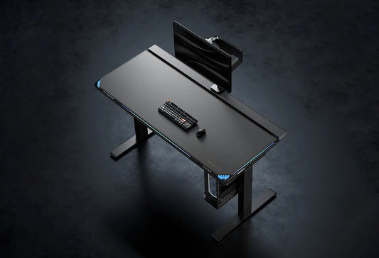 Blacklyte standing desk with LED lights