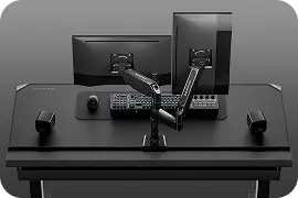 Black dual monitor arm for standing desk