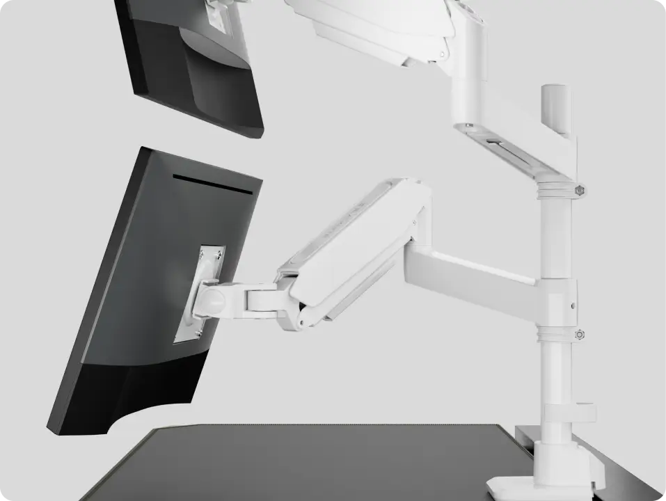 White dual arm monitor mount
