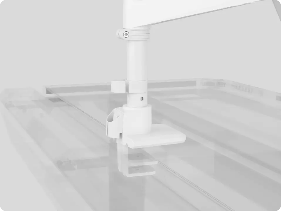 White dual monitor arm desk mount