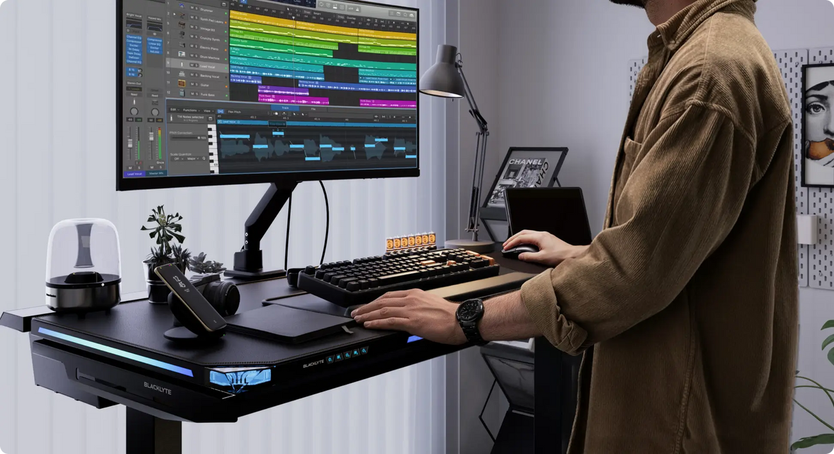 Blacklyte height-adjustable gaming desk with RGB edge lights