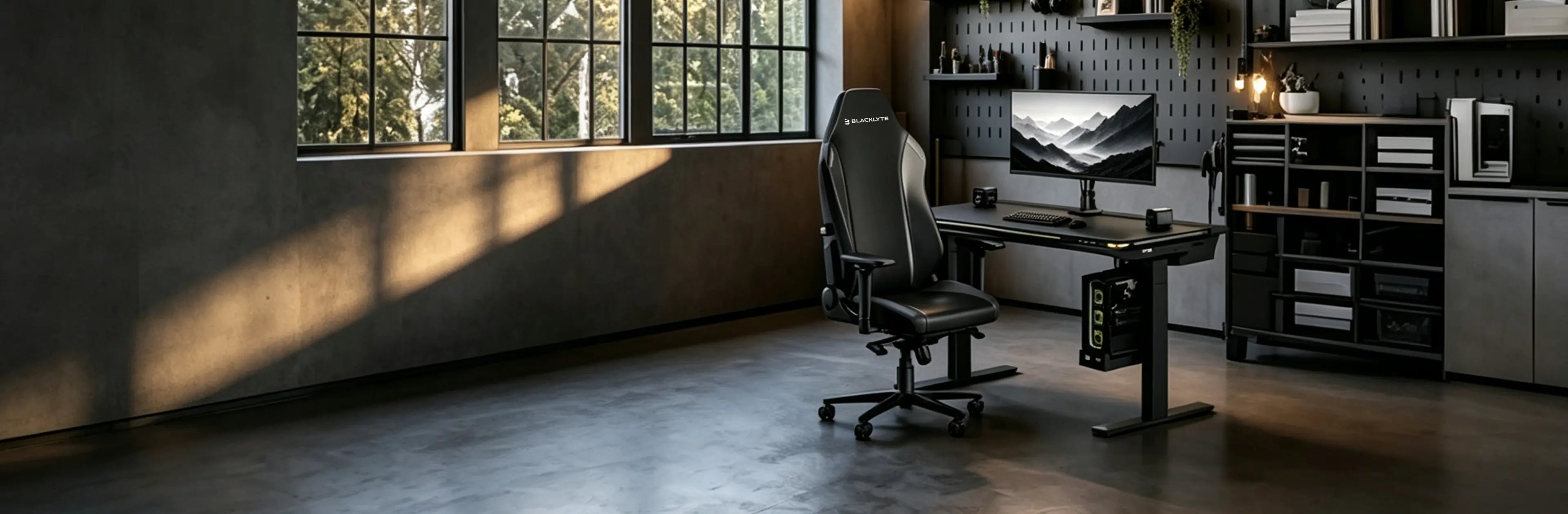 Blacklyte ergonomic gaming chairs and height-adjustable standing desks