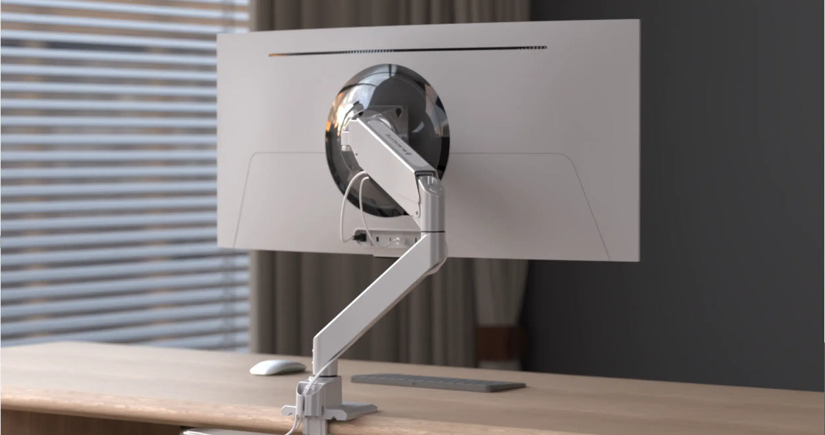 Atlas white single-monitor arm desk mount